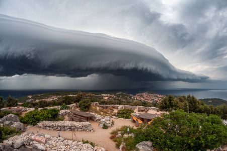 Cold Front in Summer by Sandro Puncet (Mali Lošinj, Croatia). Cold front in the summer makes unbelievable storm cloud formations like this arcus (shelf) cloud, causing heavy rain and strong wind.